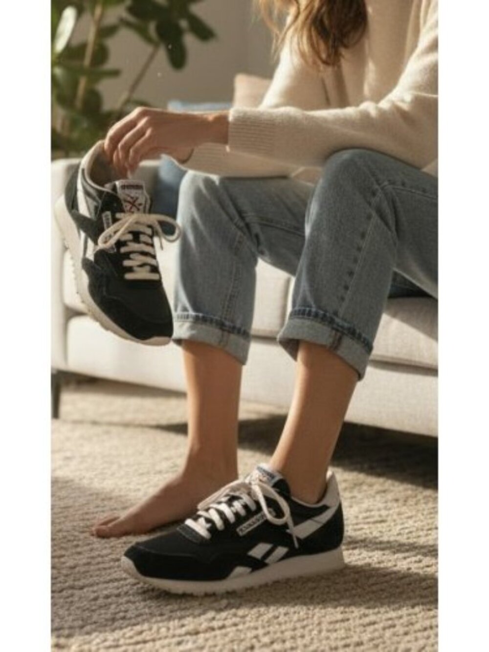 REEBOK Black Suede and Nylon Tie Sneakers Ladies Size 7.5